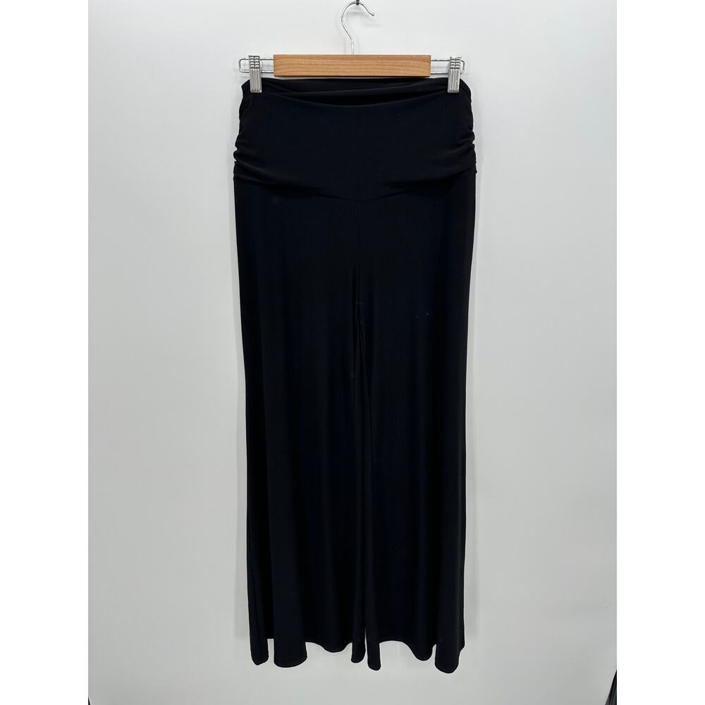 Perseption Black‎ Wide Leg Boho Pants Sz M High Waisted Festival Slinky Stretch